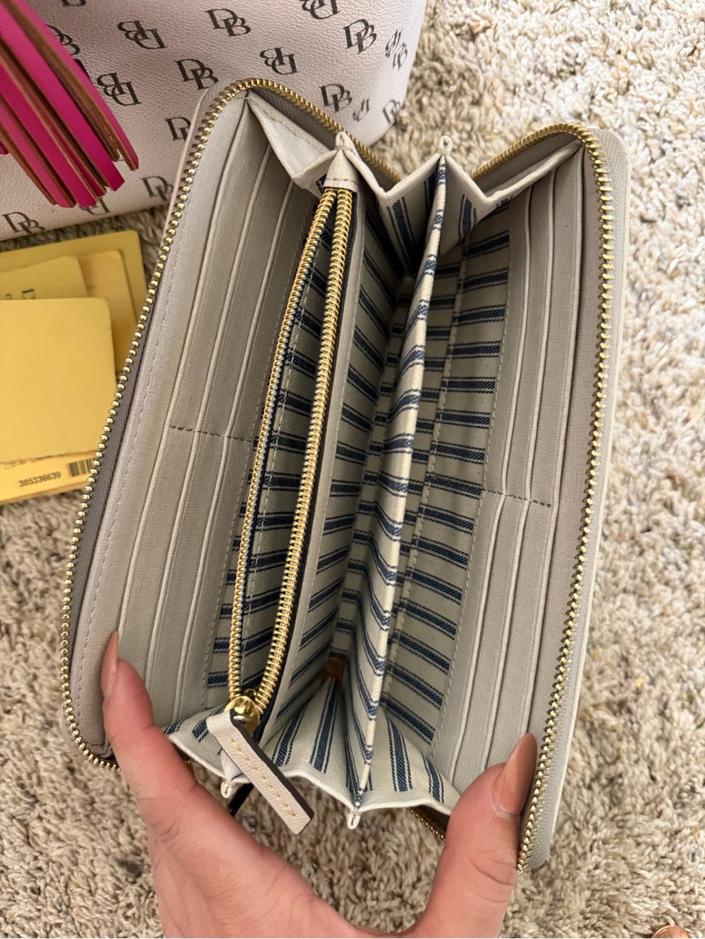 Dooney & Bourke Cream Zip Wristlet with Gold Plaque - Picture 2 of 2